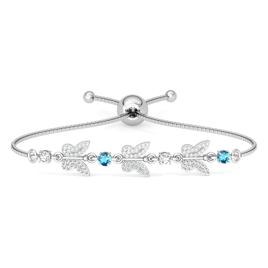 Clara 925 Pure Silver Blue Butterfly Hand Bracelet, Adjustable, Anti Tarnish, Swiss Zirconia Gift for Women and Girls