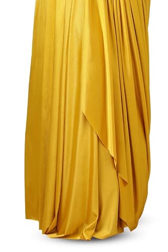 Soch Womens Mustard Beads Embellished Nylon Blend Ready-To-Wear Saree