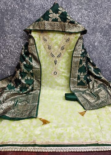 Leeli Peeri Designer Women's Chanderi Embroidery Work Unstitched Salwar Suit Dress Material