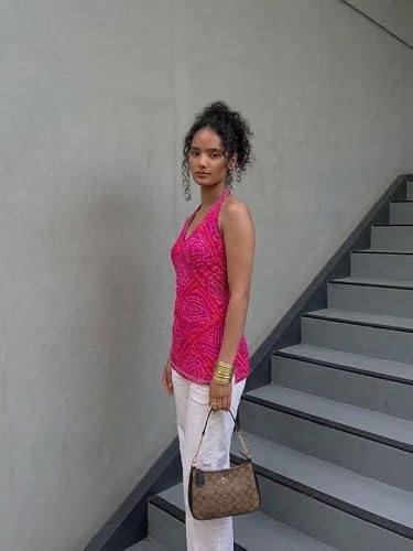 Nishorama Rang Bandhani Halter Neck Corset Kurti,XXL Pink