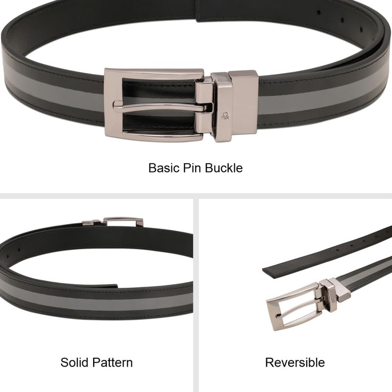 United Colors of Benetton Men's Reversible Leather Belt Weldon | Color - Black+Grey | XL 110Cm | Formal & Casual | Ideal For Gifting