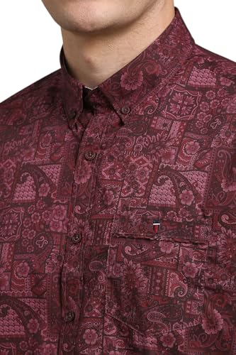 Louis Philippe Men Maroon Slim Fit Print Half Sleeves Casual Shirt