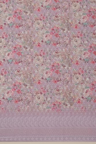 Soch Womens Lavender Cotton Floral Print Unstitched Dress Material With Thread Work