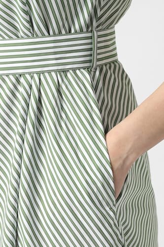 Women Green Stripe Knee Length Formal Dress