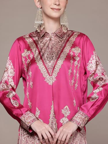 Aarke Ritu Kumar Fushia Caspian Carpet Full Sleeve Kurti With Palazzo Co-Ord Set