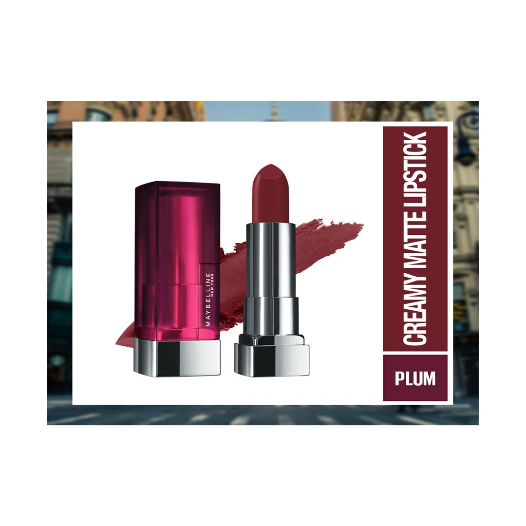 Maybelline New York Color Sensational Creamy Matte Lipstick, 808 Plum Perfection, 3.9g.