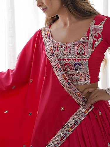 Zeel Clothing Women's Sequins Thread Embroidered French Crepe Lehenga Choli With Dupatta (5118-Pink-Women-Lehenga-Choli-Latest; Free size) (Pink)