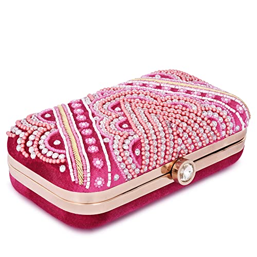 For The Beautiful You Dark Pink Embroidered Women's Clutch (620)