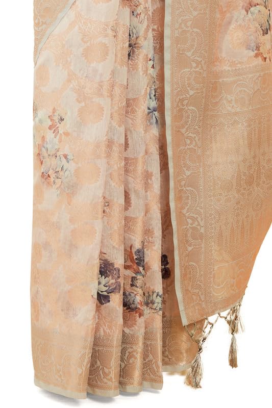 Soch Womens Grey Jacquard Chanderi Saree With Floral Print