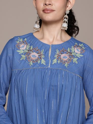 Aarke Ritu Kumar Blue Narmeen Solid Round Neck Kurta With Pant And Dupatta
