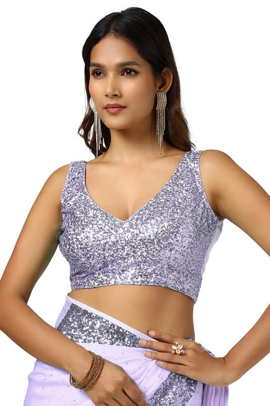 Soch Womens Lavender Satin Saree With Stones And Sequins