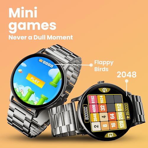 GOBOULT Newly Launched Dire Smartwatch 1.38'' 2.5D Curved HD Display, BT Calling, 500 Nits Brightness, IP67, 250+ Watchfaces, 120+ Sports Modes, AI Voice Assistant, SpO2 Monitoring (Chrome)