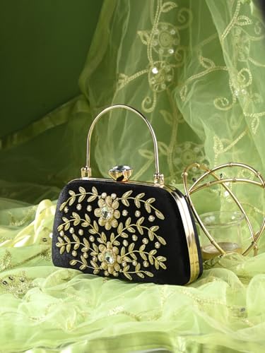TOOBA Women's Synthetic Black Handicraft Beautiful Bling Box Clutch Bag for Wedding, Banquet, Gift Family, & Friends