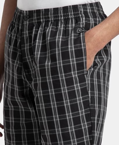 Jockey 9005 Men's Super Combed Mercerized Cotton Woven Fabric Regular Fit Checkered Bermuda with Side Pockets_Black_XL