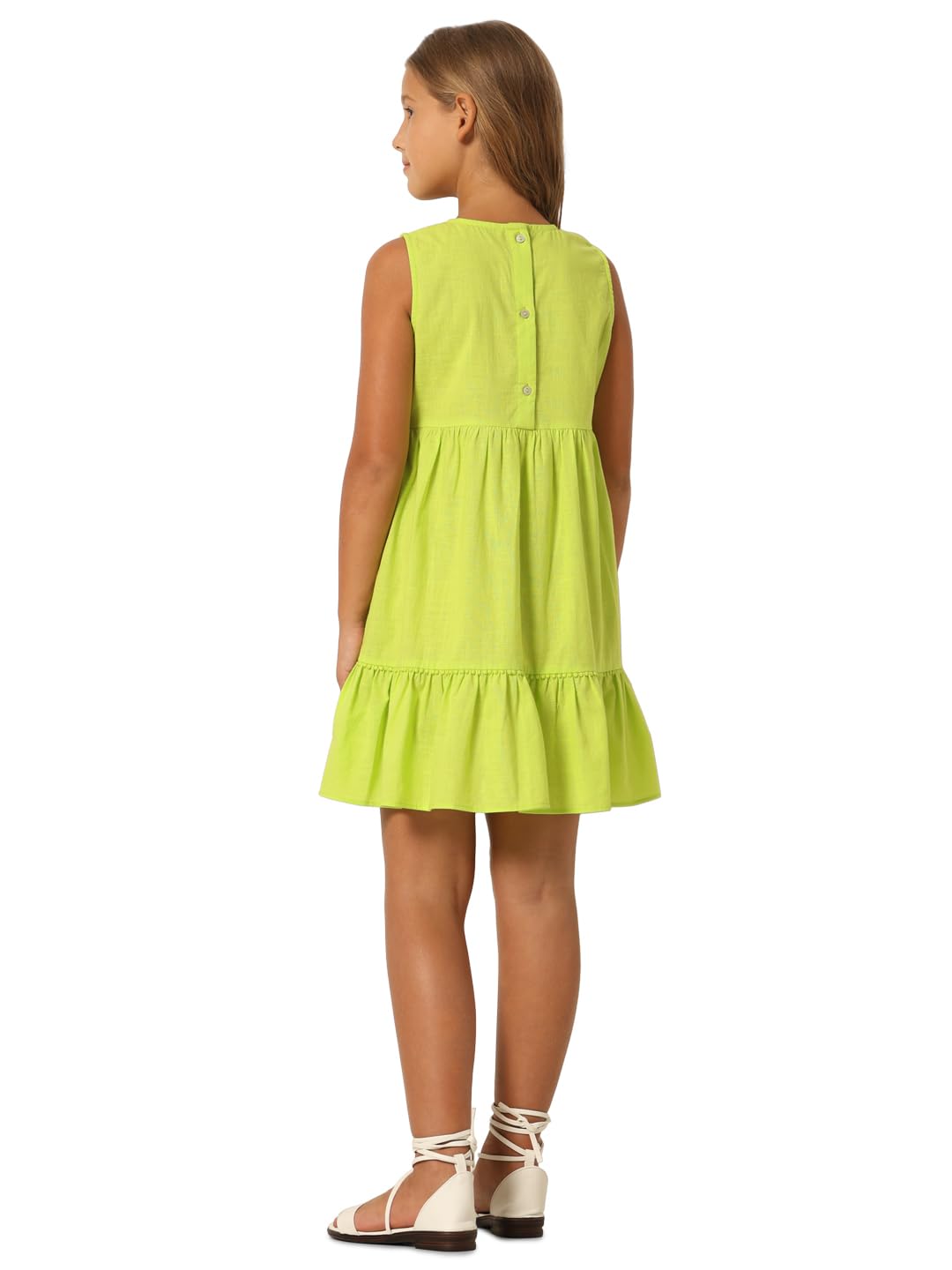VERO MODA Girls Self Design Cotton Green Above Knee Length A-Line Dress