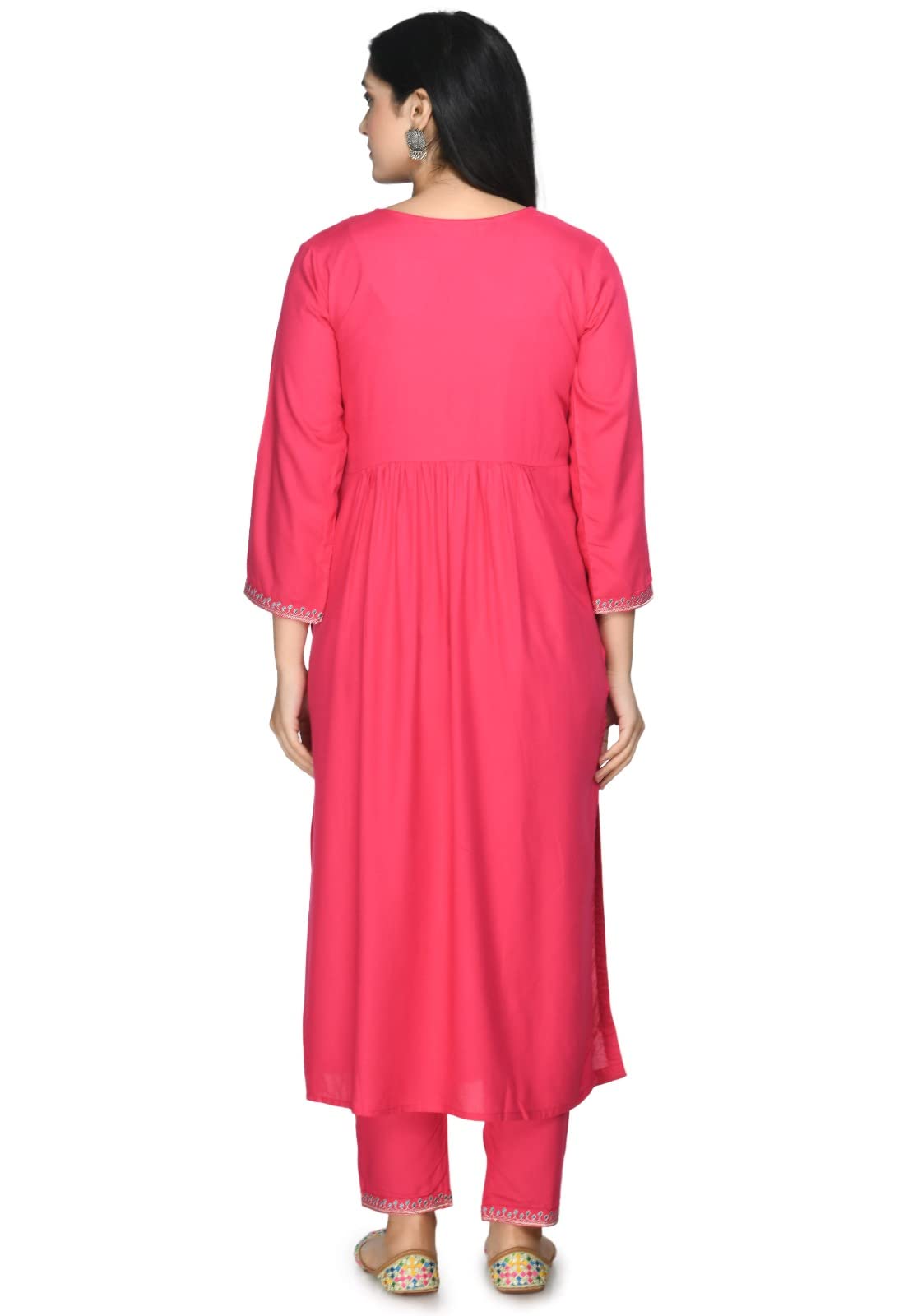 LIBOZA Rayon Ethnic Salwar Suit Set with Dupatta for Women Pink Nyra Cut - Elegant Ladies Heavy Work Kurta Sets with Special Stitched Pants (IN, Alpha, Small, PINK)