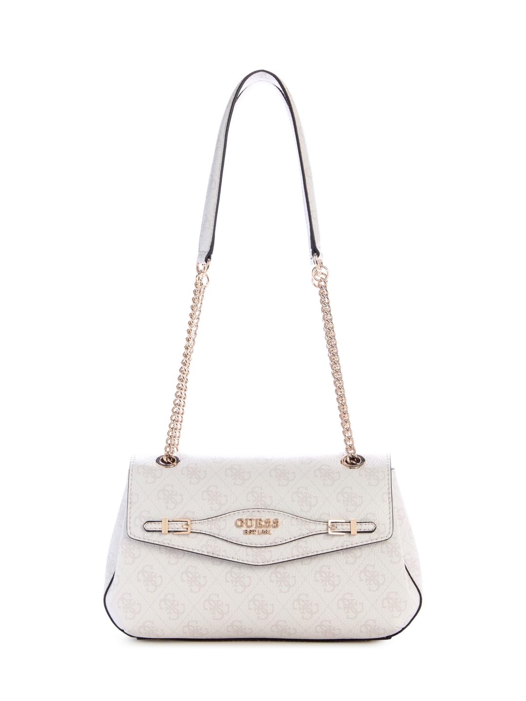 GUESS White Logo Printed Katya Convertible Flap Crossbody Bag