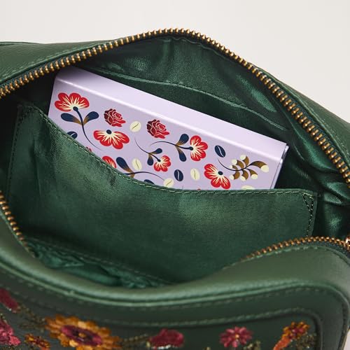 Chumbak Olive Crossbody Sling Bag for Women, Zipper Closure, Palace Memoirs Collection, Stylish Designer Handbag Purse Wallet Sling Tote, Everyday Casual Ethnic Travel Office Use