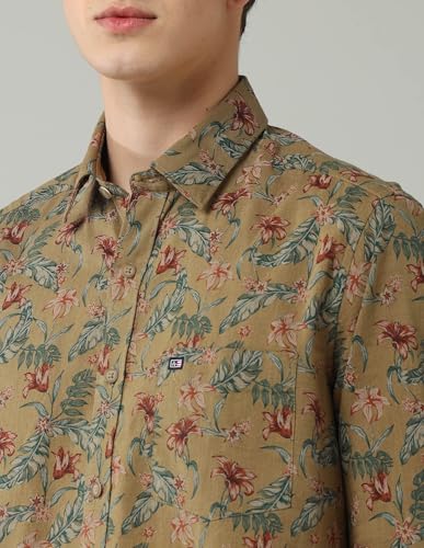 Arrow Sports Men's Floral Slim Fit Shirt (ASAJSH1680_Medium Brown