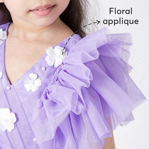 Hopscotch Girls Lavender Short Sleeves Floral Applique Tiered Dress for Age (5-6 Years)