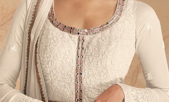 RUDRAPRAYAG Georgette And Santoon Embroidered Ankle Length Anarkali Gown For Women White