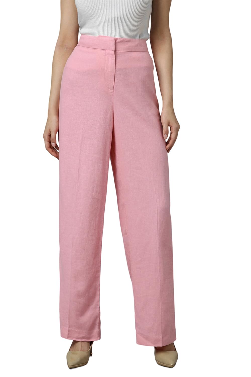 Women Pink Regular Fit Solid Casual Trousers