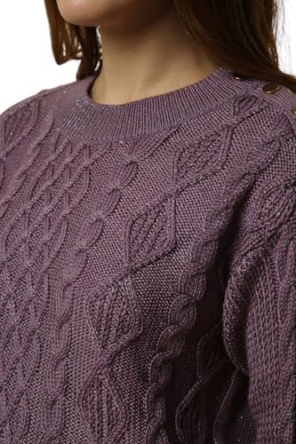 Women Purple Textured Round Neck Casual Sweater