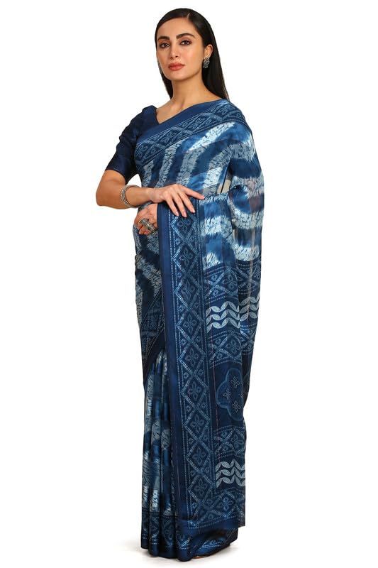 Soch Womens Blue Chiffon Ethnic Motifs Saree