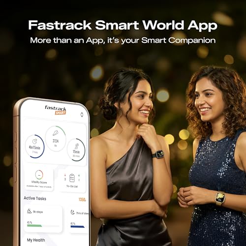 Fastrack Noir Rizz Women Smart Watch with 1.72" inch Ultra HD Display,Womens Health,AI Watchface & AI Chat,Functional Crown,24/7 Health Suite,BT Calling,IP68,Additional Silicone Strap,Games - Black