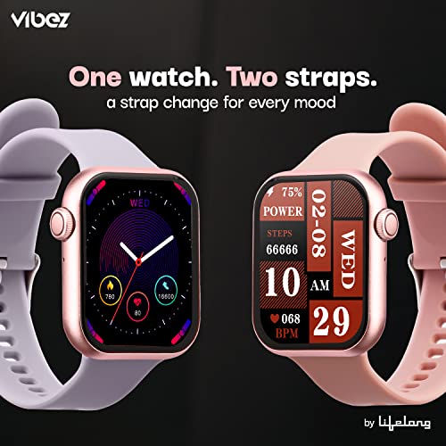 Vibez by Lifelong Hype Women Smartwatch with Bluetooth Calling|Multiple Straps (VBSWW801, 1 Year Manufacturer Warranty, Rose Gold)