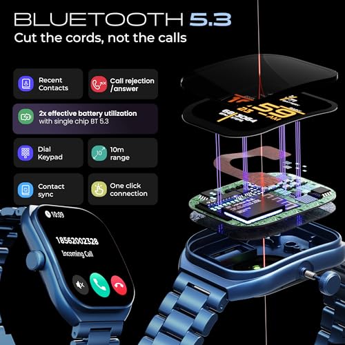 GOBOULT Trail Smart Watch 2.01'' 3D Curved HD Display, Bluetooth Calling, Working Crown,190+Watchfaces,500 Nits Brightness, AI Voice Assistant,120+ Sports Mode (Metal Blue)