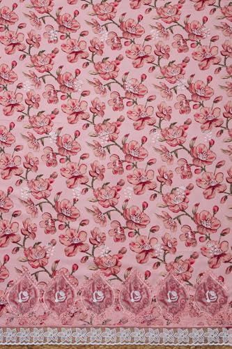 Soch Womens Pink Rayon Floral Print Unstitch Dress Material With Thread Work