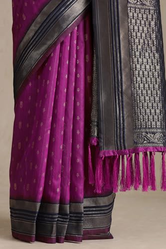 Soch Womens Fuchsia Tussar Woven Design Saree With Zari