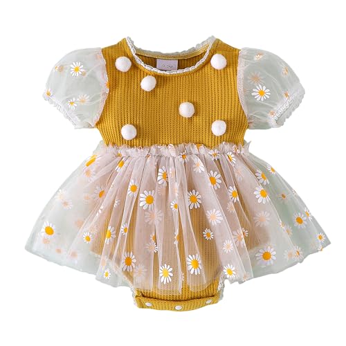 Hopscotch Baby Girls Floral Print Short Sleeves Mustard Bodysuits For Ages (12-18 Months)