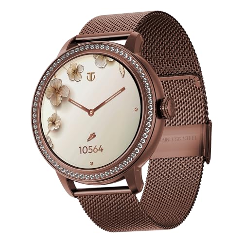 Titan Valerie 1.19" AMOLED Studded Stainless Steel Smart Watch for Women, Next-Gen Chipset, Functional Crown, SOS & BT Calling, Women Wellness Suite, BP & Skin Temp Monitor, Fast Charging (Brown)