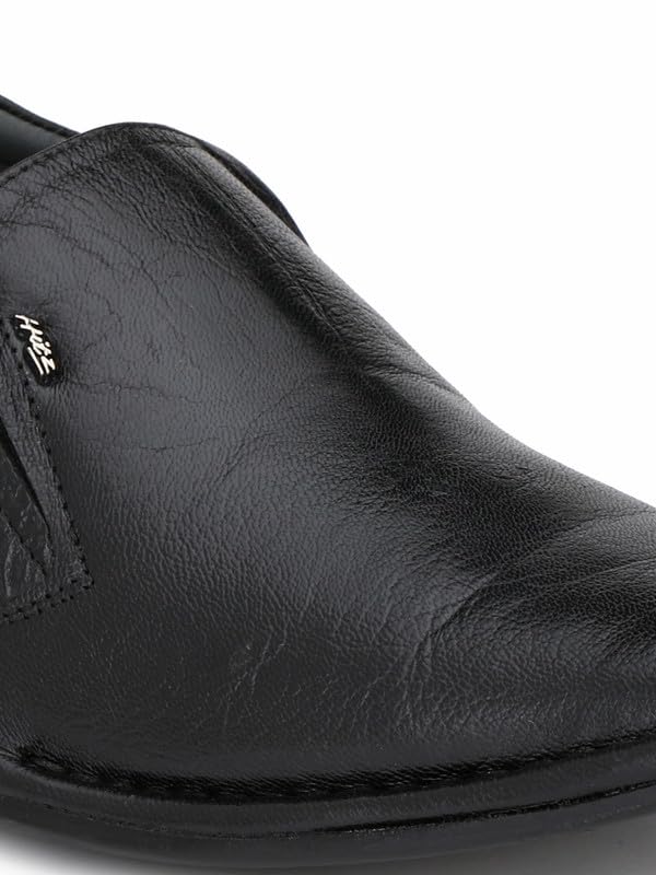 HITZ Men's Black Leather Slip -On Office Wear Formal Shoes