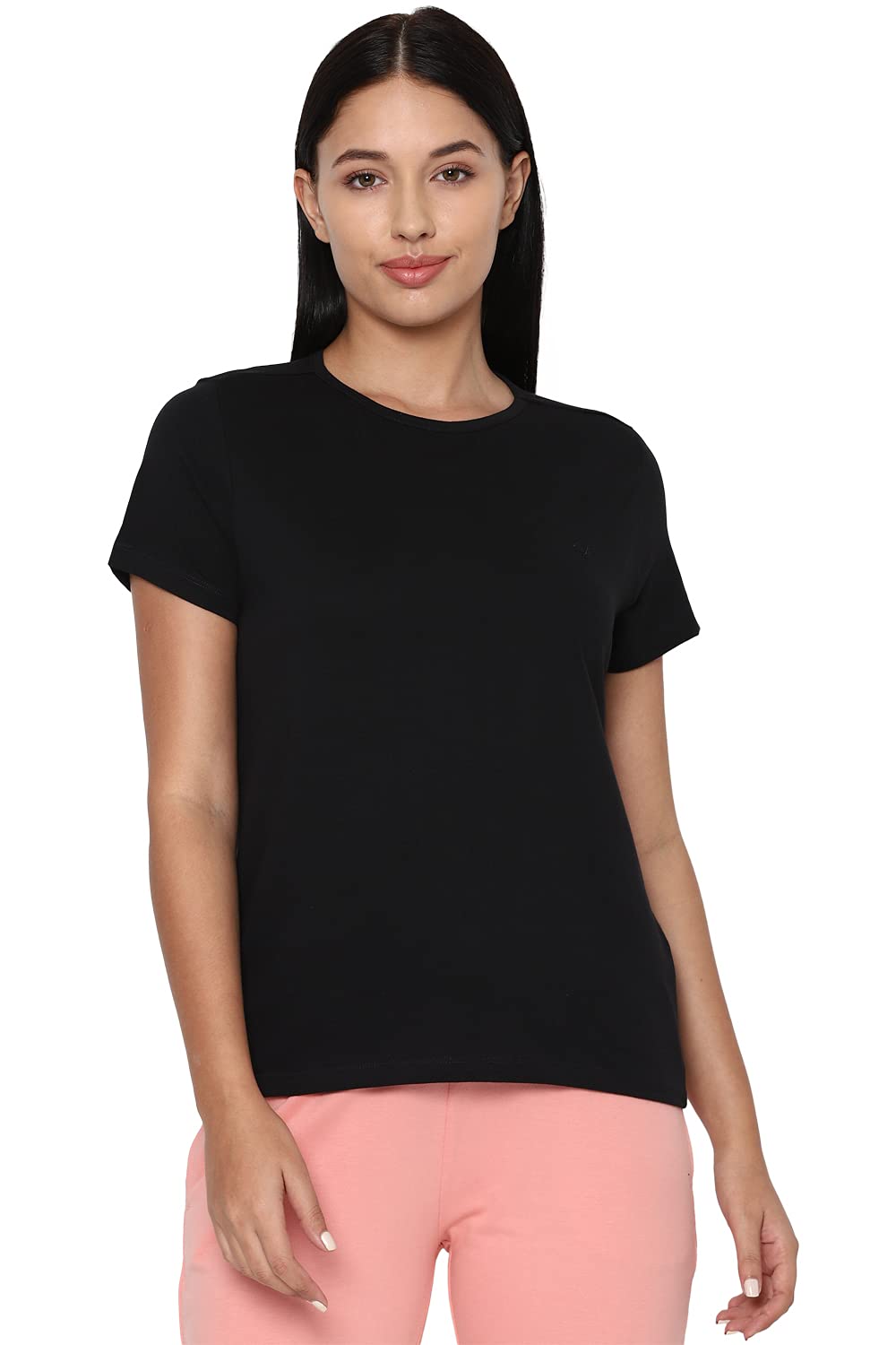 Allen Solly Women's Solid Regular Fit T-Shirt (AHKCCRGPP98080- Black XL)