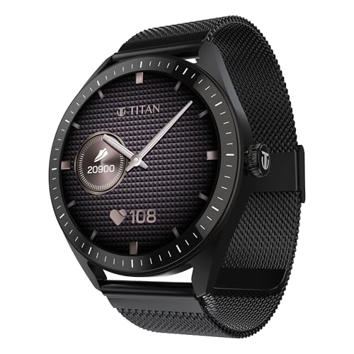 Titan Crest 2.0 Smart Watch for Man & Women, 1.43" AMOLED Display, Mesh Metal Strap, BT Calling, Tailored Activity Tracker, 100+ Sports Modes, Fast Charging, Smart Watch for Men Latest & Women (Black)