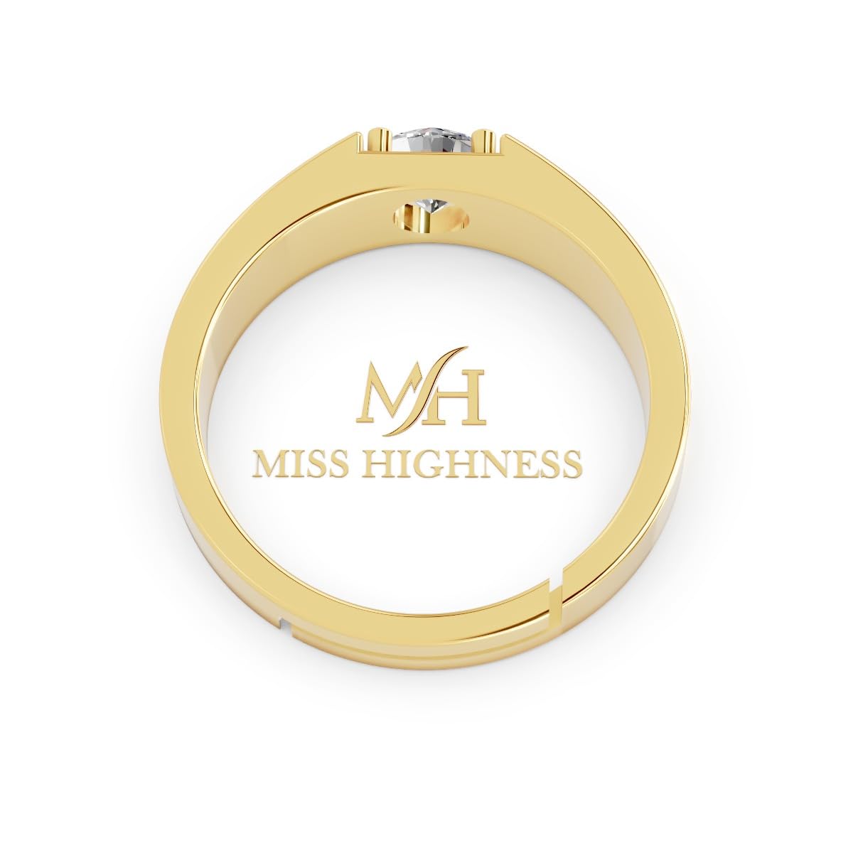 Miss Highness Pure 925 Sterling Silver Ring Rhodium Plated Minimal Jewelry Hallmark with Size Adjustable Birthday Wedding Anniversary Gift for Men and Boys (Gold Plated)