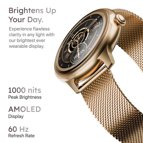Pebble Opal Newly Launched Smart Watch for Women | Super AMOLED, Classic Design, Glossy Metallic Finish, Stainless Steel Strap, 100+ Watch Faces, Cycle & Sleep Tracking | Blush Gold