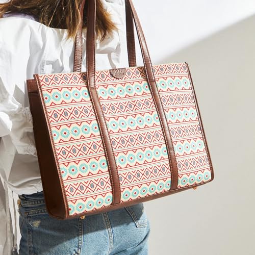 TEAL BY CHUMBAK Women's Office Tote Bag, Printed Canvas Shoulder Bag for College, Work and Travel, Stylish and Durable with Laptop Compartment