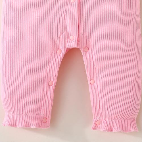 Hopscotch Girls Full Sleeves Pink Bow Applique Ruffled Bodysuit For Ages (6-9 Months)
