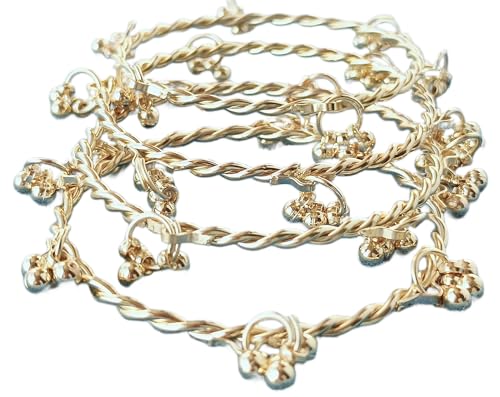 JPS Viral (Set of 8 Pcs) Kashmiri Ghungroo Gold-Plated Bangles| Ethnic Traditional Handcrafted Ghungroo Bangles/Chudi for Wedding, Party & Regular | Navratri Special (Golden, 2-6, 6 Star Plain)