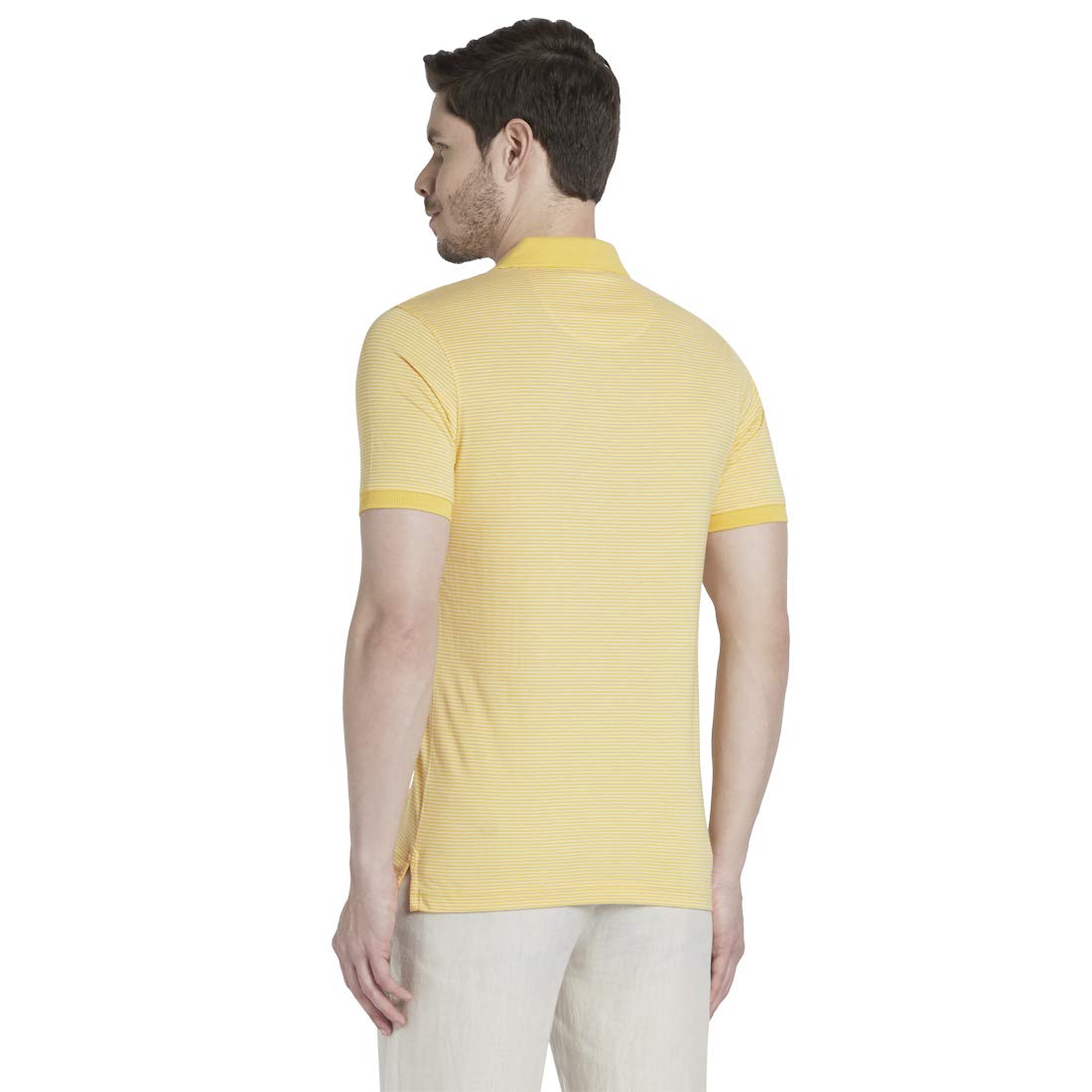 Colorplus Striped Medium Yellow Coloured Men's Cotton T-Shirt (Size:- S)