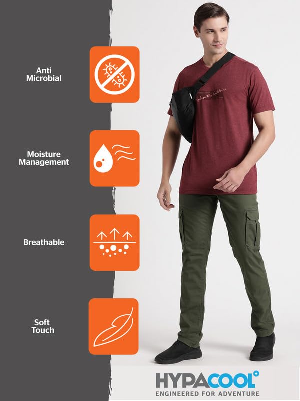 Wildcraft Stylish Men Polyester Kooltex Crewneck Graphic T-shirt - | Half Sleeve Regular Fit T-shirt for Mens (Wine, L)