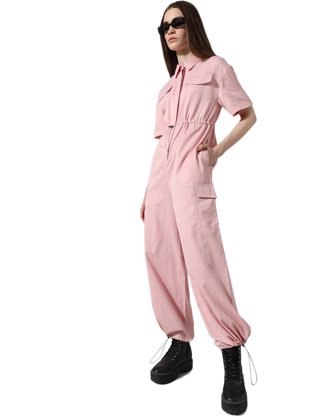 ONLY Women Solid Polyester Pink Jumpsuit