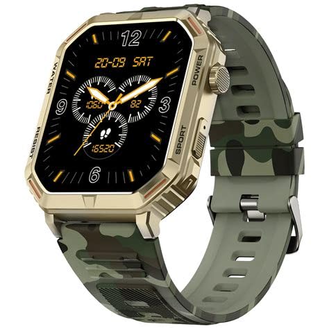 Fire-Boltt Commando 49.5mm (1.95) AMOLED Smart Watch, 123 Sports Modes, Bluetooth Calling Smartwatch (Camo Green)
