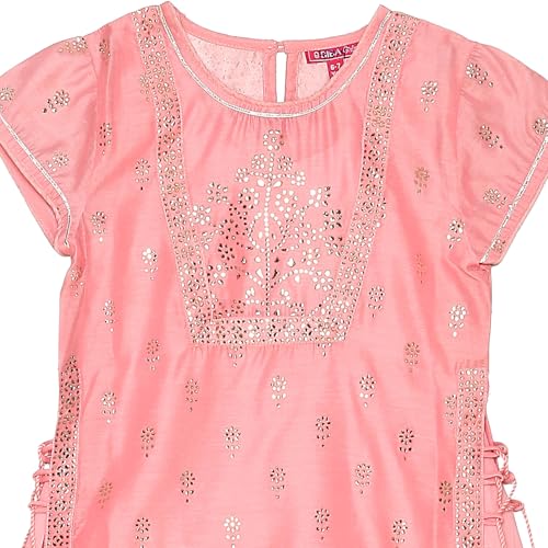 Biba Girl's Polyester Kurta, Churidar, Dupatta (KW4319AW24PNK_Pink