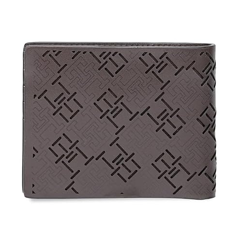Tommy Hilfiger Men's Leather Wallet Strovolos | Laser-Detailed Brown Bi-Fold with Global Coin Pocket | Stylish Purse for Gents