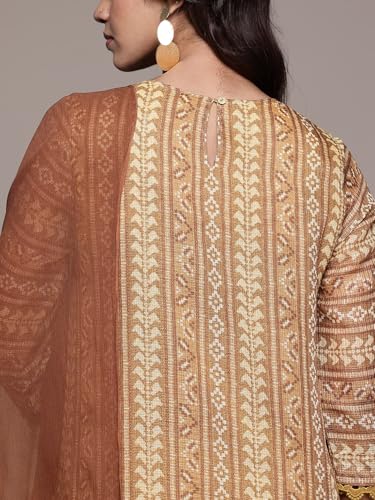 Aarke Ritu Kumar Khaki Swarnam 3/4th Sleeve Kurta With Pant And Dupatta